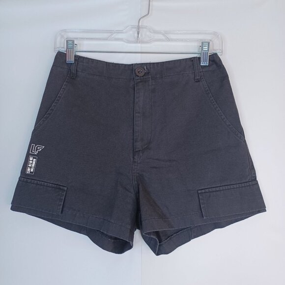 LF Women's Shorts Black Sz M Canvas High Rise Logo Pockets Casual Grunge Goth - Picture 3 of 15
